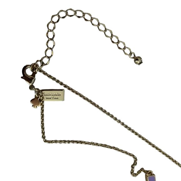 Kate Spade Purple Raising the Bar Gold Chain Long Necklace Pave Crystals - Picture 9 of 9